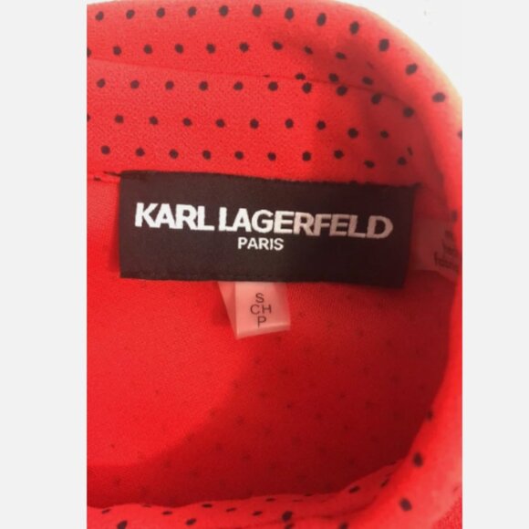 Karl Lagerfeld Red Black Polka Dot Ruffle Blouse S - Picture 5 of 6